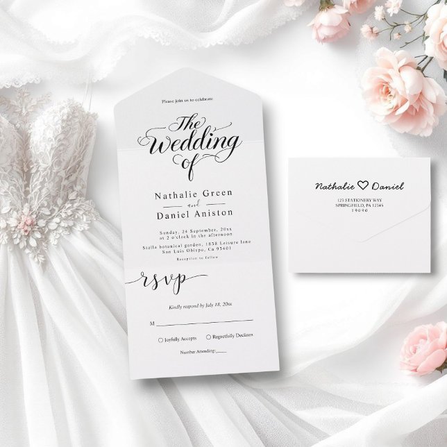 Elegant Script Black and White Simple Bröllop (Skapare uppladdad)