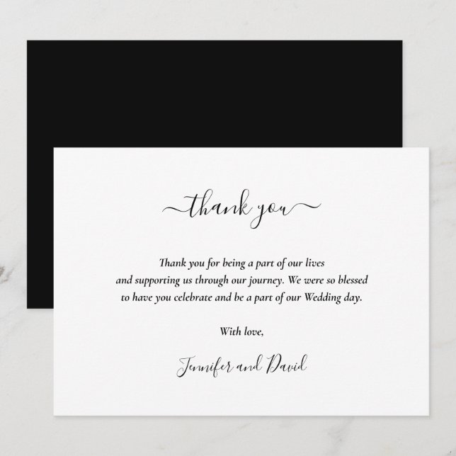 Elegant Script Black and White Tack-kort Tack Kort (Fram/baksida)