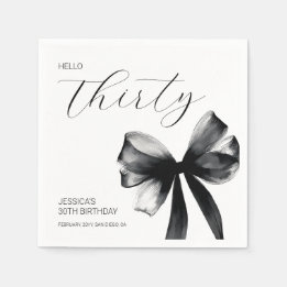 Elegant Script Black Bow 30th Birthday Party Pappersservett