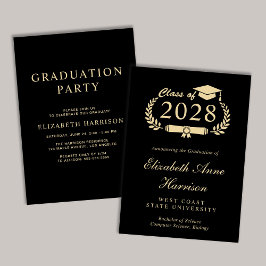 Elegant Script Black College Graduation Party Inbjudningar