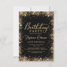 Elegant Script Black Gold Glitter 60th Birthday Inbjudningar
