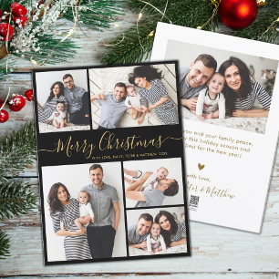 Elegant Script Black Guld 5 Photo jul Julkort