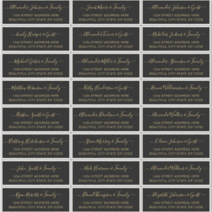 Elegant Script Black Guld Bröllop Guest Adress Klistermärken