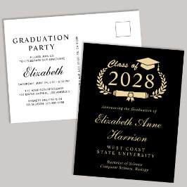 Elegant Script Black Guld College Graduation Party Inbjudan Vykort