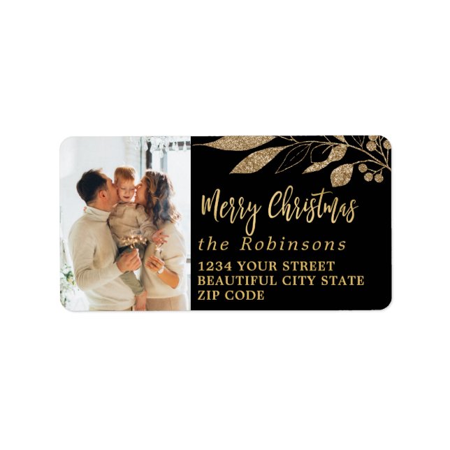 Elegant Script Black Guld-Returadress Adressetikett (Framsidan)