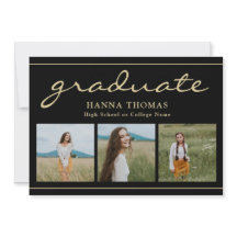 Elegant Script Black Guld Three Photo Studenten