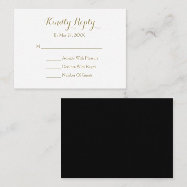 Elegant Script Black Guld White OSA kort (Fram/baksida)