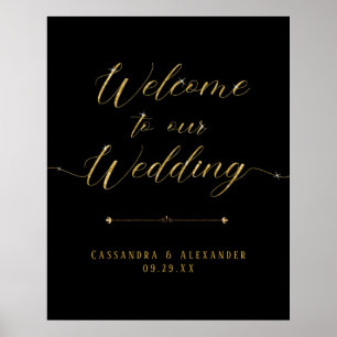 Elegant Script Black i Guld Välkommen till Bröllop Poster