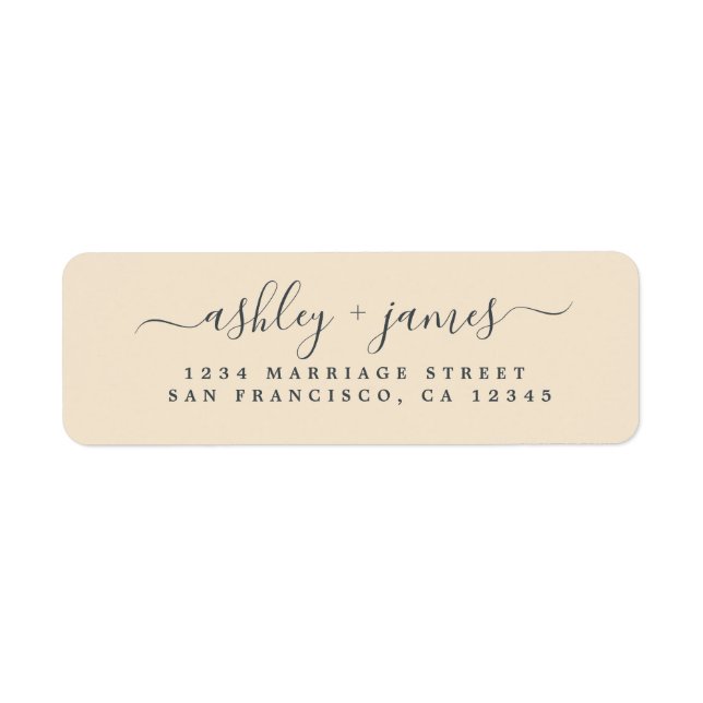 Elegant Script Black Ivory Bröllop Returadress Etikett (Framsidan)