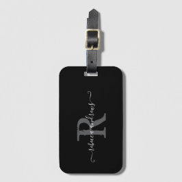 Elegant Script Black Monogram Namn Helgdag Travel Bagagebricka