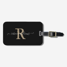 Elegant Script Black Monogram Namn Helgdag Travel