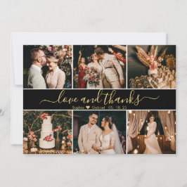 Elegant Script Black och Guld 6 Photo Collage Tack Kort