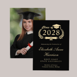 Elegant Script Black Photo Guld College Graduation Meddelande