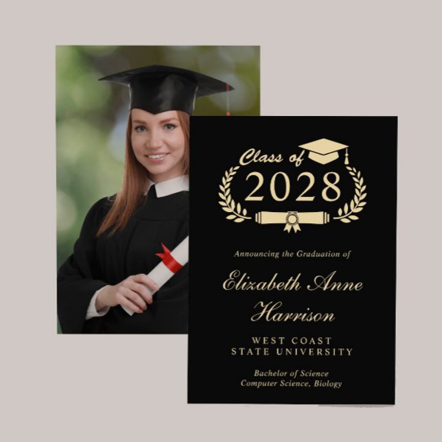 Elegant Script Black Photo Guld College Graduation Meddelande (Share the pride and excitement of your graduate's achievement with friends and family near and far)