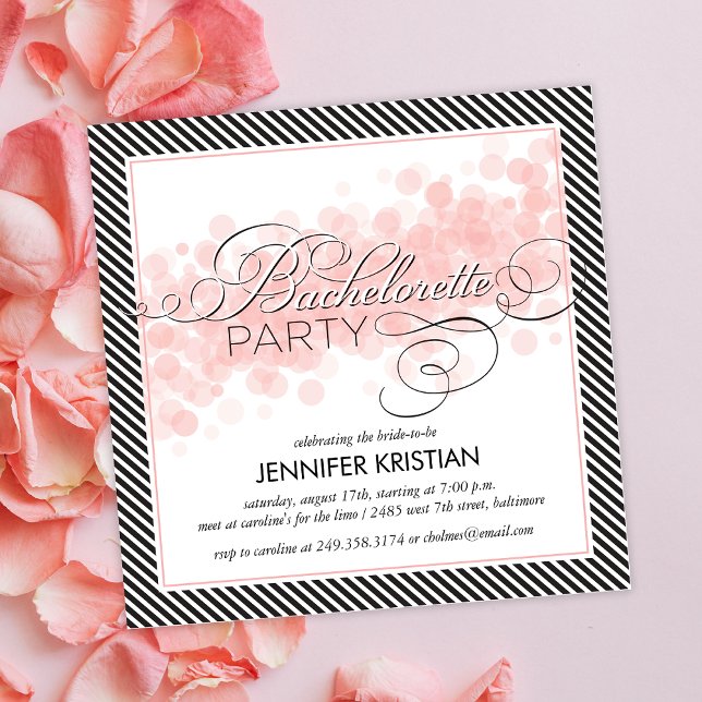 Elegant Script Black Rosa Bachelorette Party Inbjudningar (Skapare uppladdad)