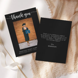 Elegant Script Black Studenten Photo Tack Anteckningskort
