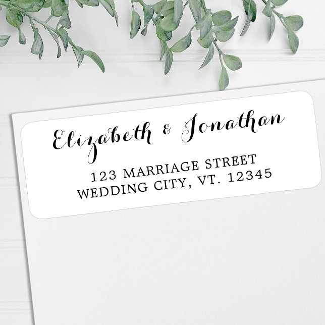 Elegant Script Black White Bröllop Address Label Returadress Etikett (Skapare uppladdad)