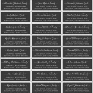 Elegant Script Black White Bröllop Guest Adress Klistermärken