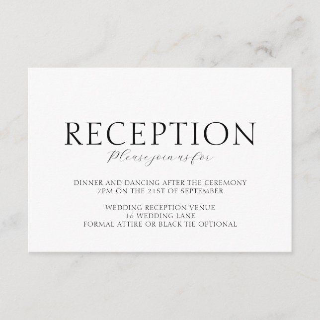 Elegant Script Black & White bröllop Reception Tilläggskort (Framsida)