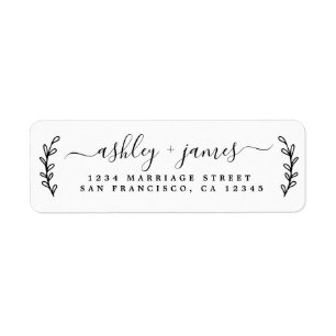 Elegant Script Black White Bröllop Returadress Etikett