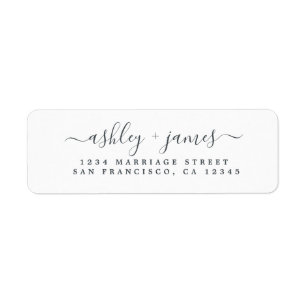 Elegant Script Black White Bröllop Returadress Etikett