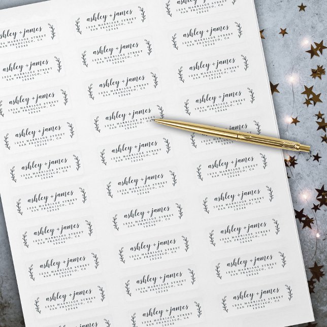 Elegant Script Black White Bröllop Returadress Etikett (Skapare uppladdad)