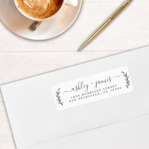 Elegant Script Black White Bröllop Returadress