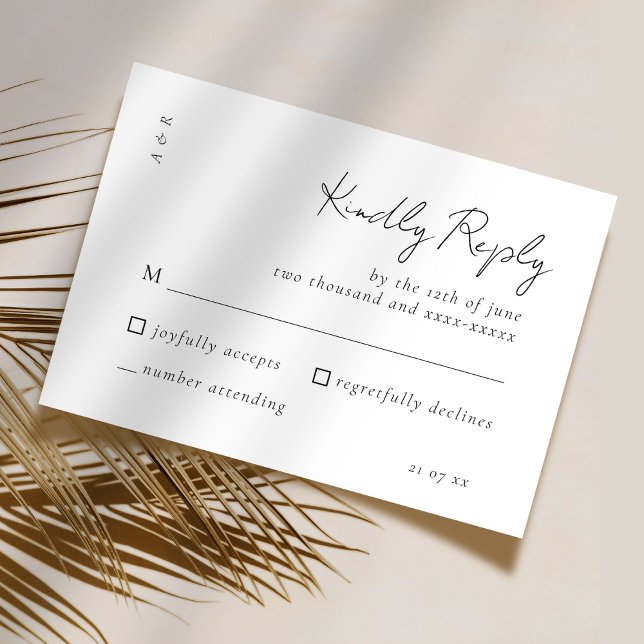 Elegant Script Black White Bröllop Simple OSA Kort (Skapare uppladdad)