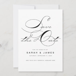 Elegant Script Black White Bröllop spara datum Datumet