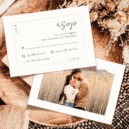 Elegant Script Black White Ivory Photo Bröllop OSA Kort
