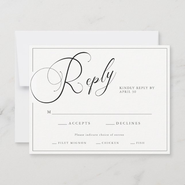 Elegant Script Black & White med Entree Bröllop OSA Kort (Framsida)