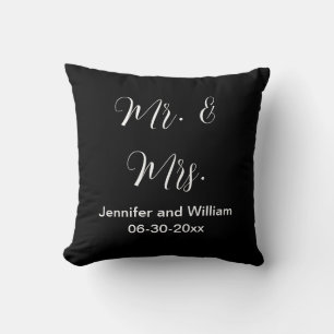 Elegant Script Black White Namn Bröllop Kudde