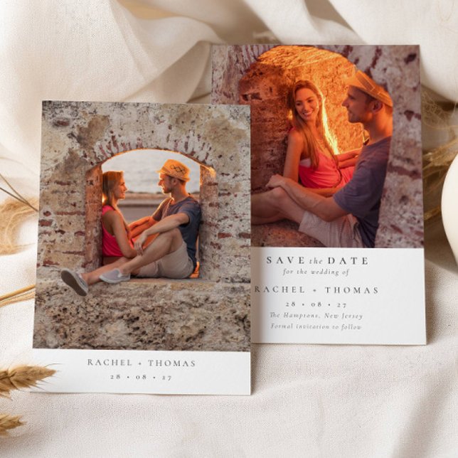 Elegant Script Black White Photo Bröllop Spara The Spara Datumet (Skapare uppladdad)