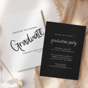 Elegant Script Black & White Studenten Inbjudningar