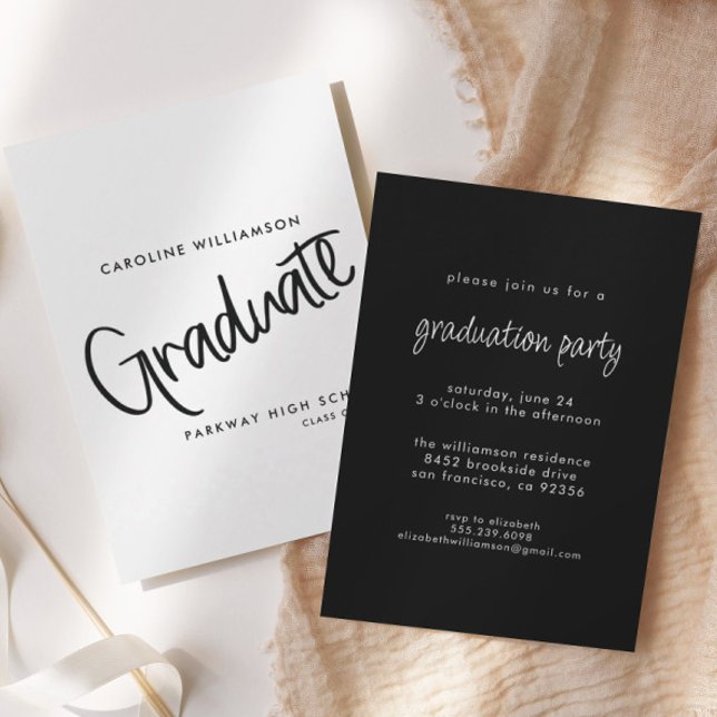 Elegant Script Black & White Studenten Inbjudningar (Skapare uppladdad)