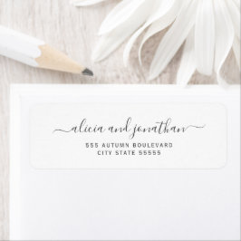 Elegant script black white wedding return address returadress etikett