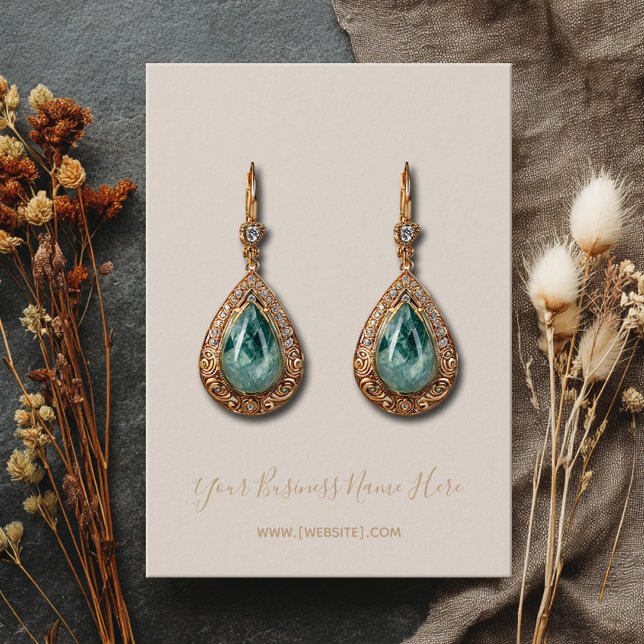 Elegant Script Blek Champagne Earring Card Visitkort (Skapare uppladdad)