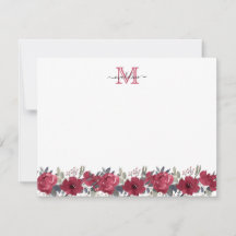 Elegant Script Blommigt Burgundy Red Monogram