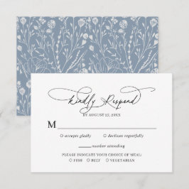 Elegant Script Blommigt Dusty Blue-Bröllop OSA Tilläggskort