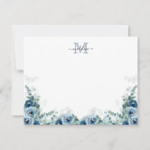 Elegant Script Blommigt Dusty Blue Monogram
