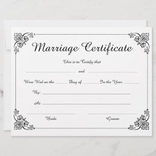 Elegant Script Blommigt Gräns Giftermål-certifikat