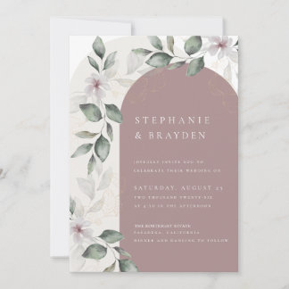 Elegant Script Blommigt Rosa Arch Bröllop Inbjudningar