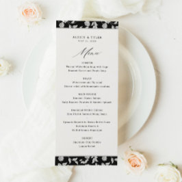 Elegant Script Blommigt Svartvit Bröllop-meny Meny