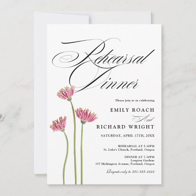 Elegant Script Blommor Övningsmiddag Inbjudningar (Framsida)