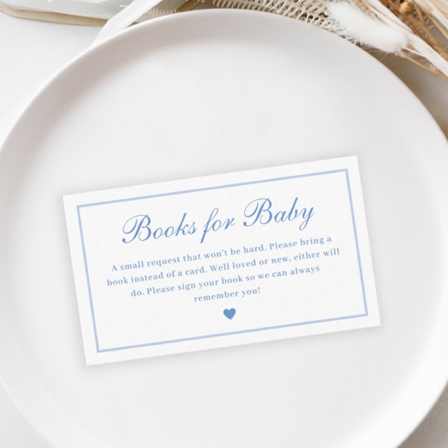 Elegant Script Blue Bokar for Baby Shower Tilläggskort (Elegant Blue Script Books for Baby Boys Baby Shower Enclosure Cards.)