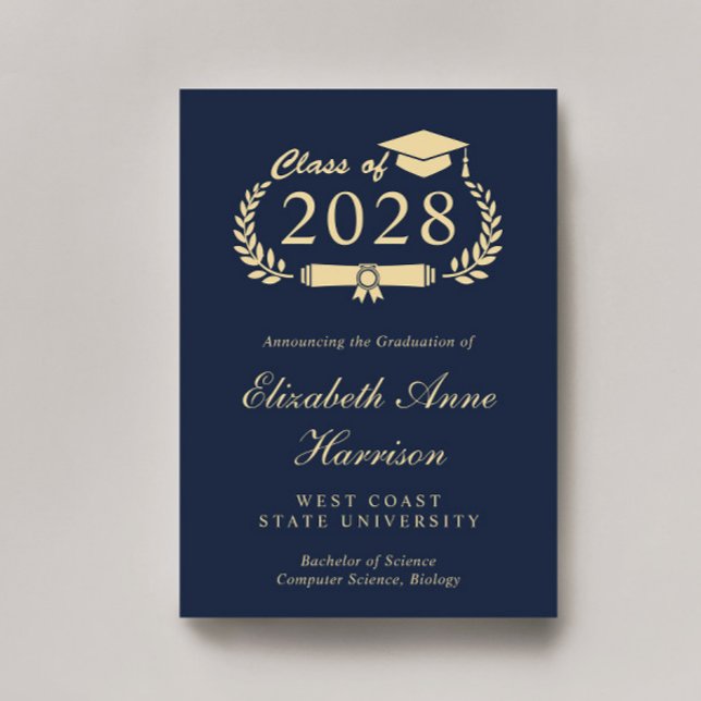 Elegant Script Blue Guld College Graduation Meddelande (Share the pride and excitement of your graduate's achievement with friends and family near and far)