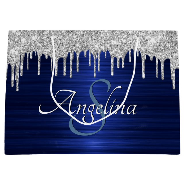 Elegant Script Blue Metallic Silver Glitter (Framsidan)