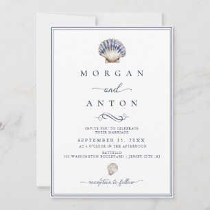 Elegant Script Blue Nautical Bröllop Inbjudningar