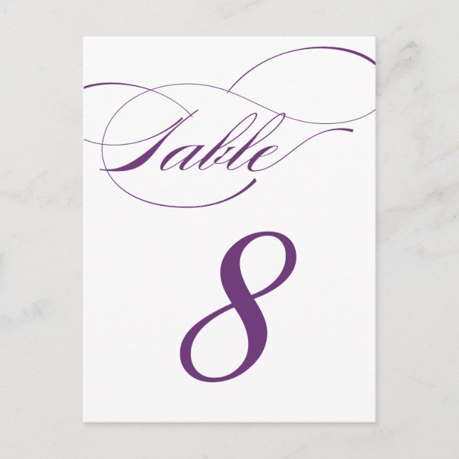 Elegant Script-Bordsnummer vykort | Lila 520C (Framsida)