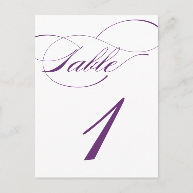Elegant Script-Bordsnummer vykort | Lila 520C (Framsida)